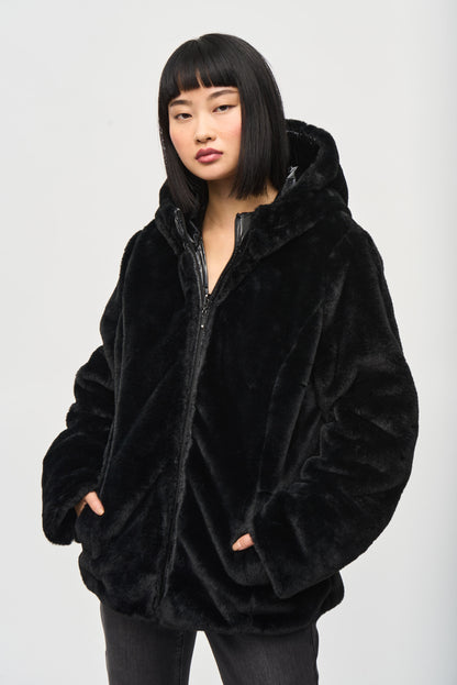 Reversible Faux Fur Quilted Puffer Coat. Style JR243937