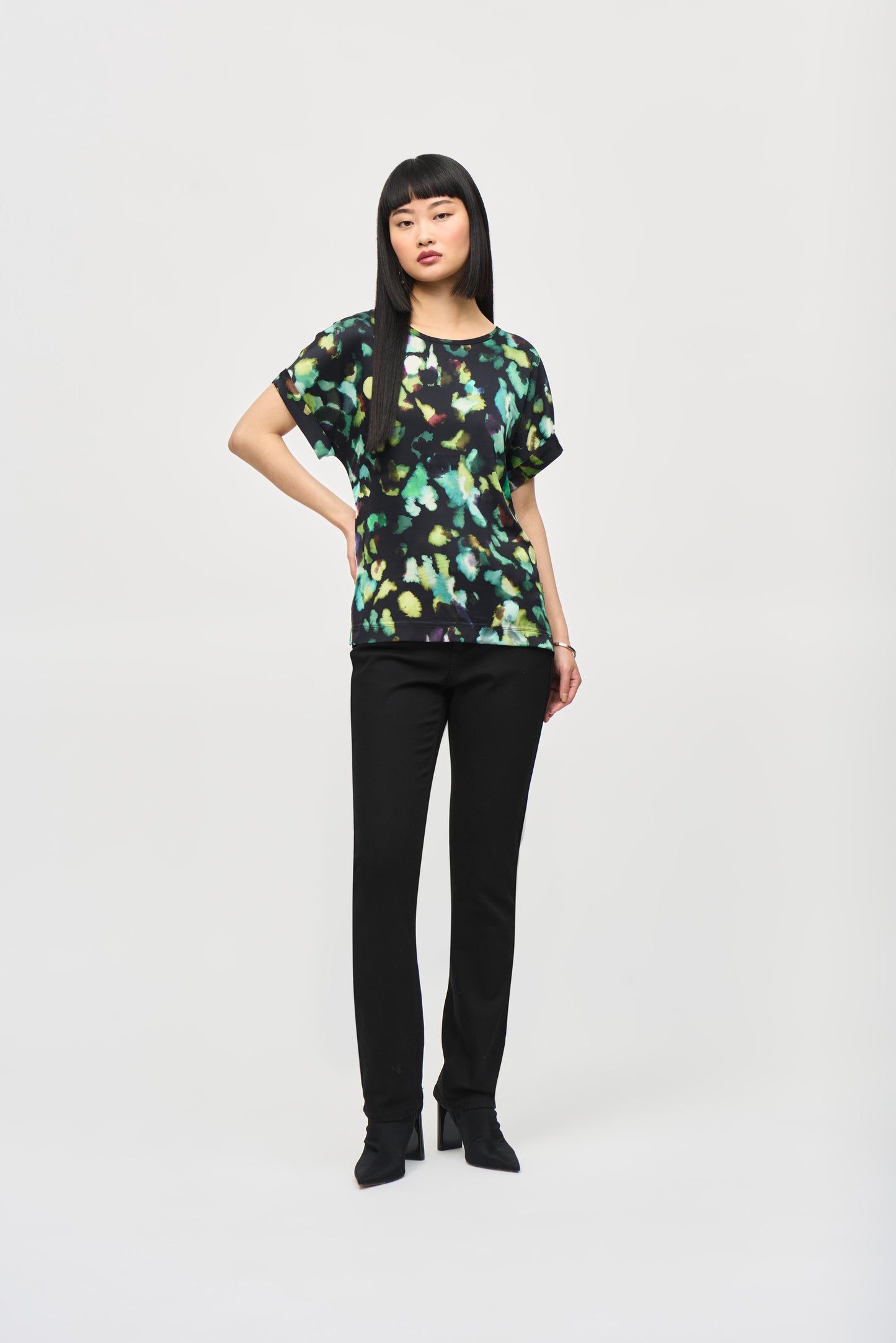 Satin Front Abstract Print Top. Style JR243938