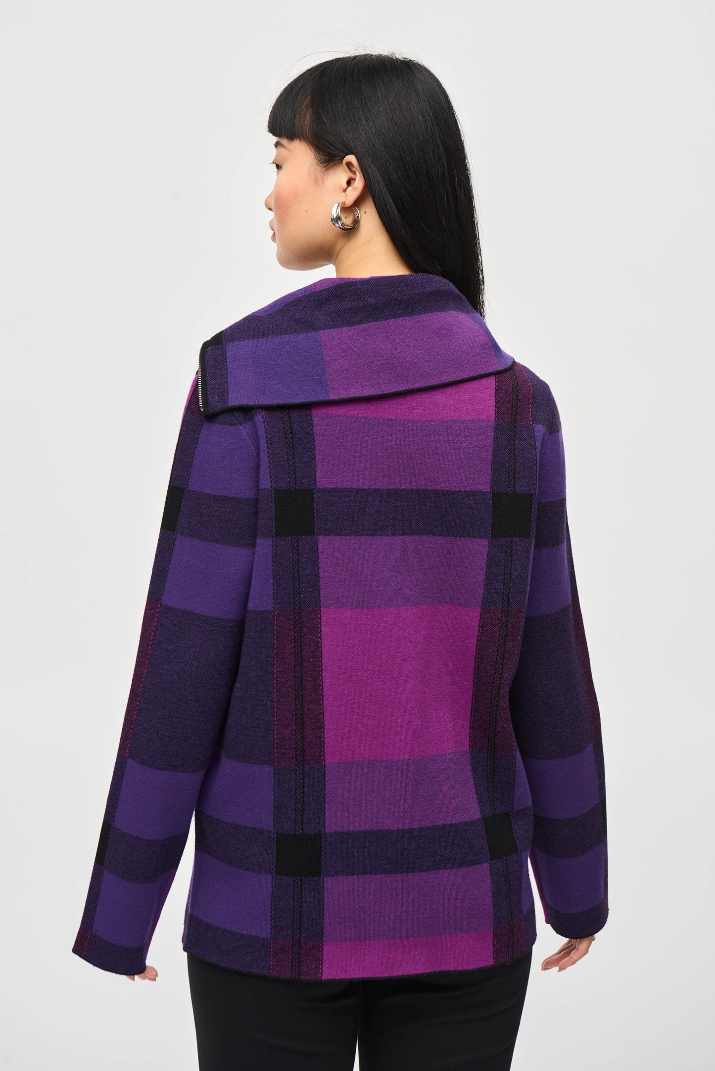 Plaid Jacquard Cowl Neck Sweater. Style JR243943