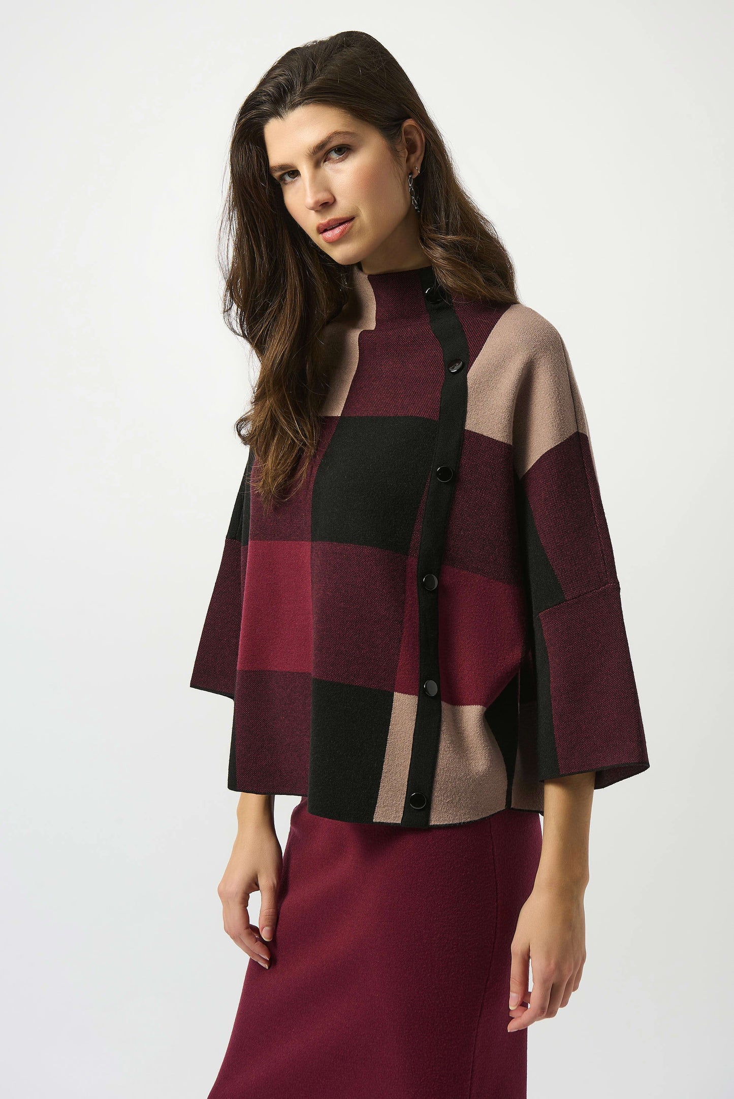 Plaid Jacquard Sweater Knit Top. Style JR243948