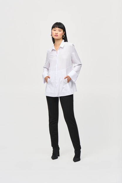 Woven Button Front Pocket Blouse. Style JR243958