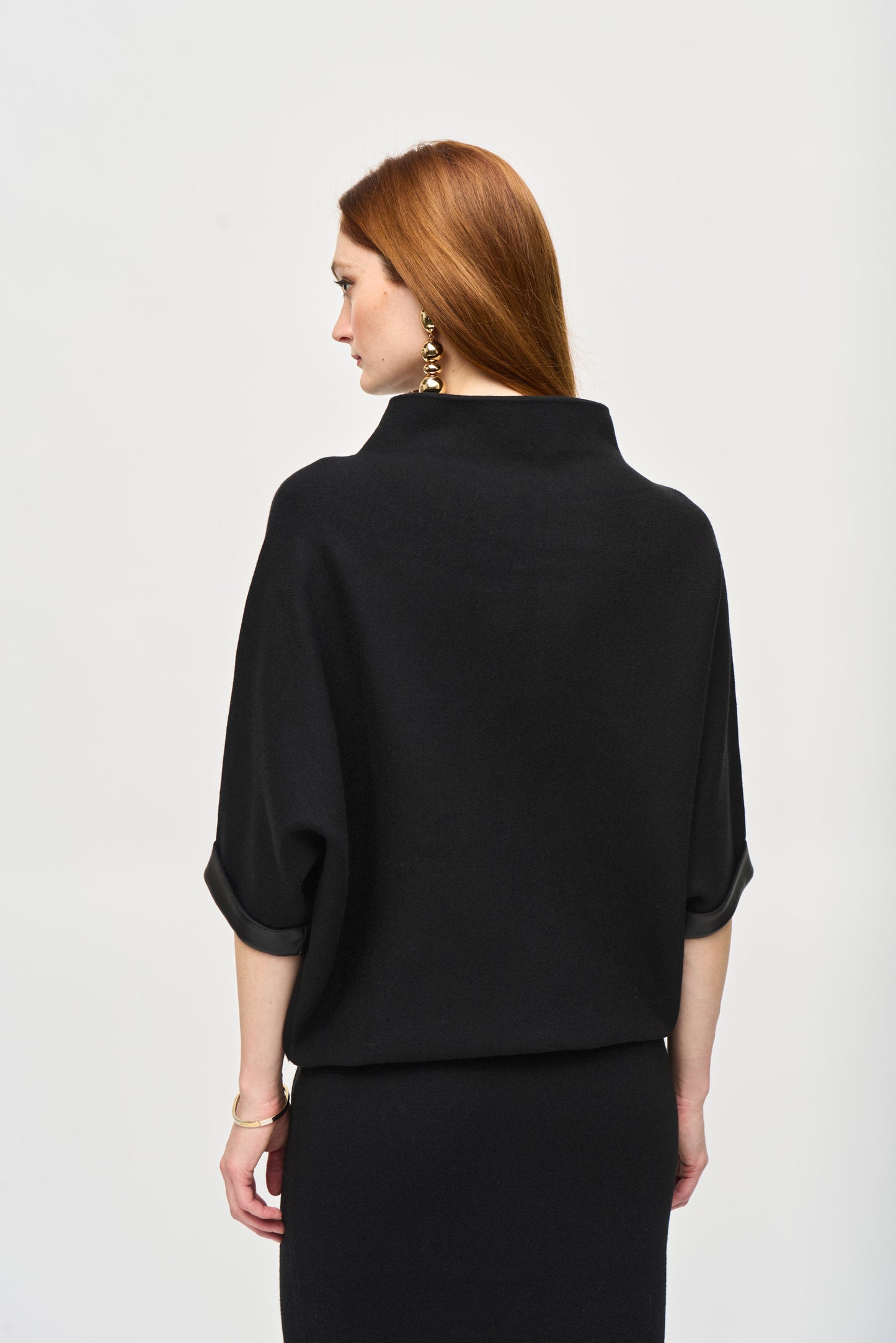 Funnel Neck Leatherette Trim Sweater. Style JR243966