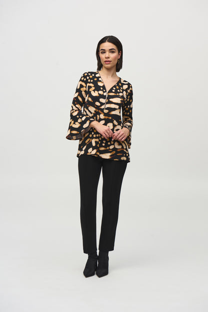 Animal Print Bell Sleeve Silky Knit Top. Style JR244176