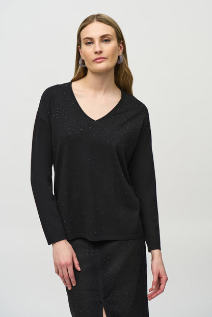 V-Neck Sparkle Knit Pullover. Style JR244923