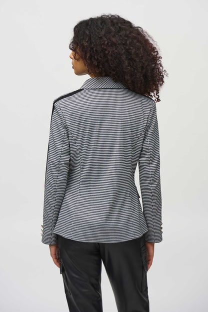 Houndstooth Jacquard Knit Fitted Blazer. Style JR244938