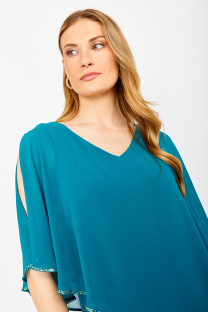 Chiffon Cape & Sparkle Stripe Gown. Style FL249301