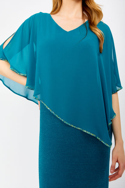 Chiffon Cape & Sparkle Stripe Gown. Style FL249301