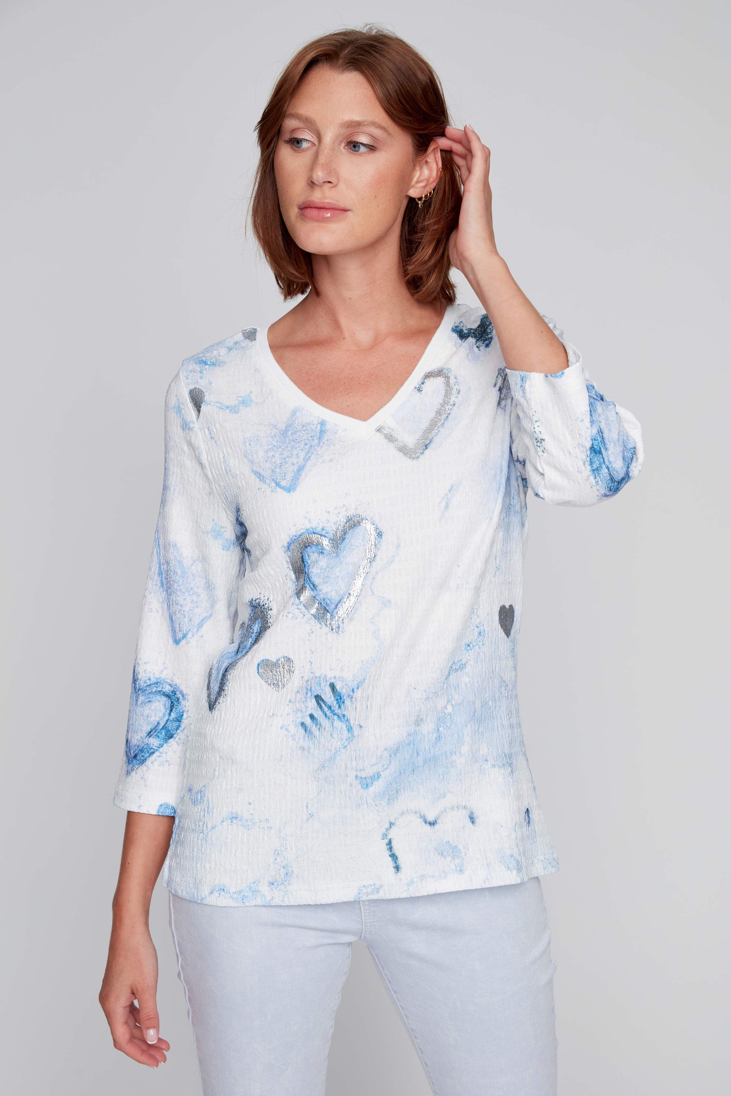 V-Neck 3/4 Sleeve Heart Print Top. Style CYC2516060