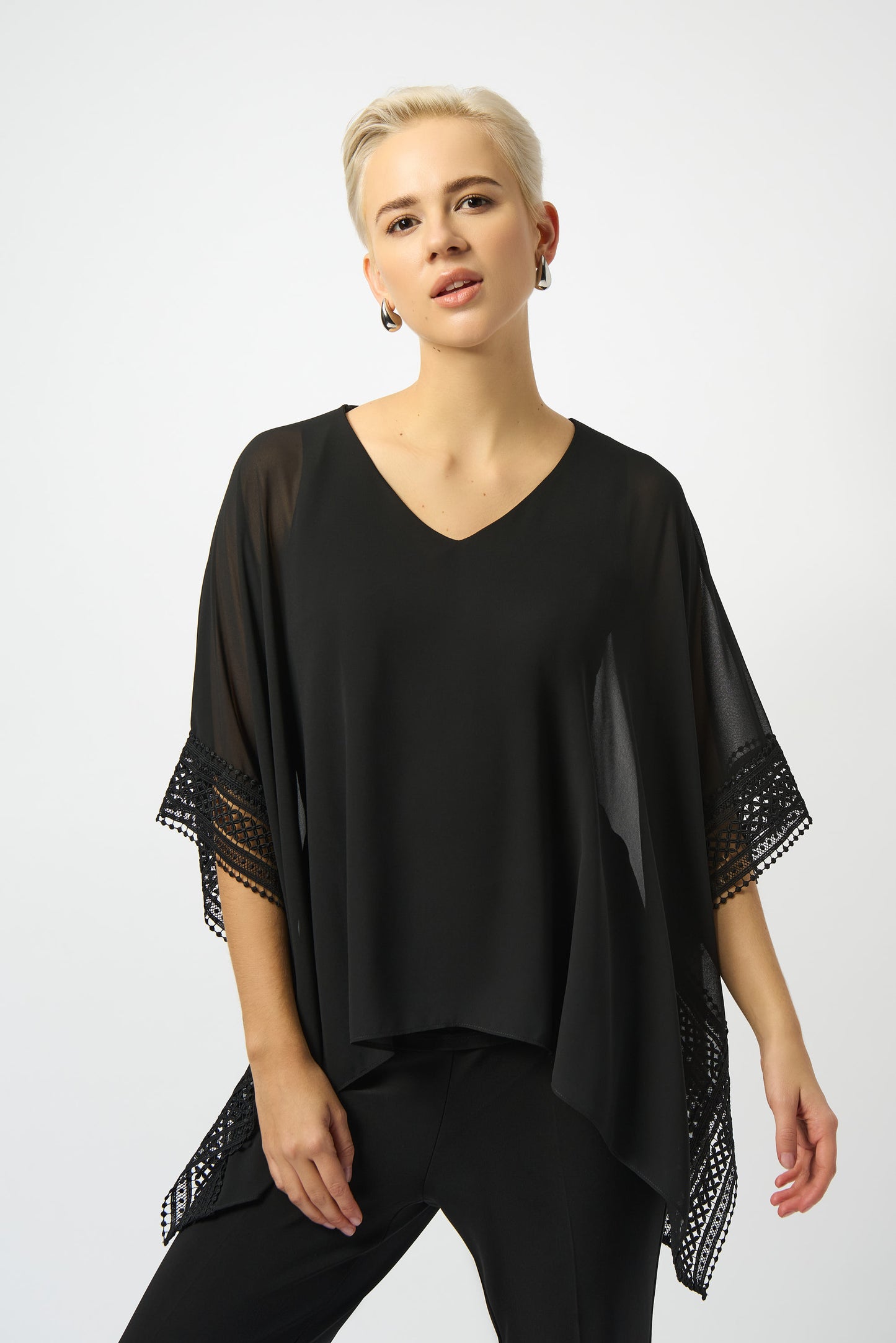 Chiffon & Silky Knit Poncho Top. Style JR251095