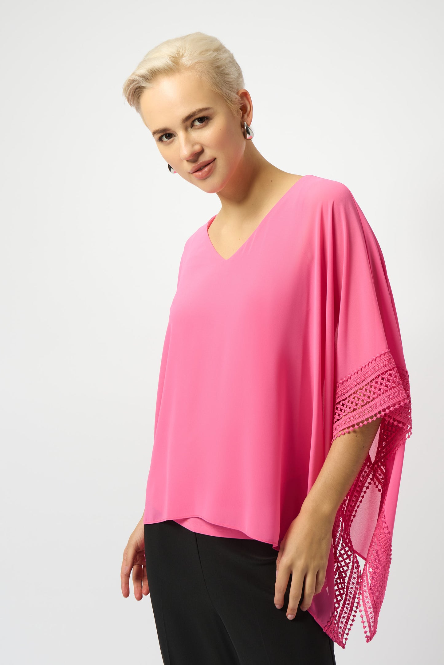 Chiffon & Silky Knit Poncho Top. Style JR251095