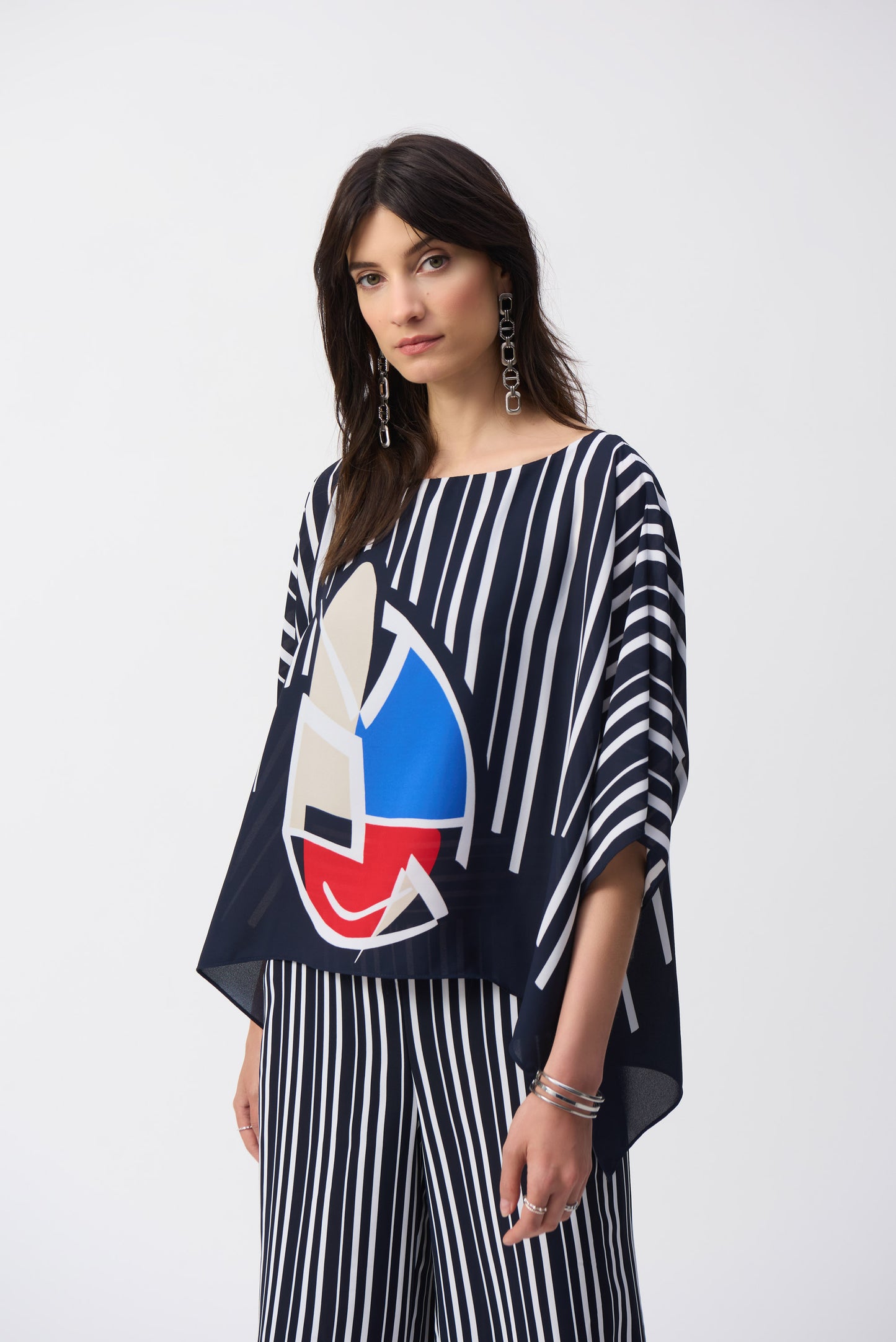 Georgette Abstract Print Poncho Top. Style JR251180