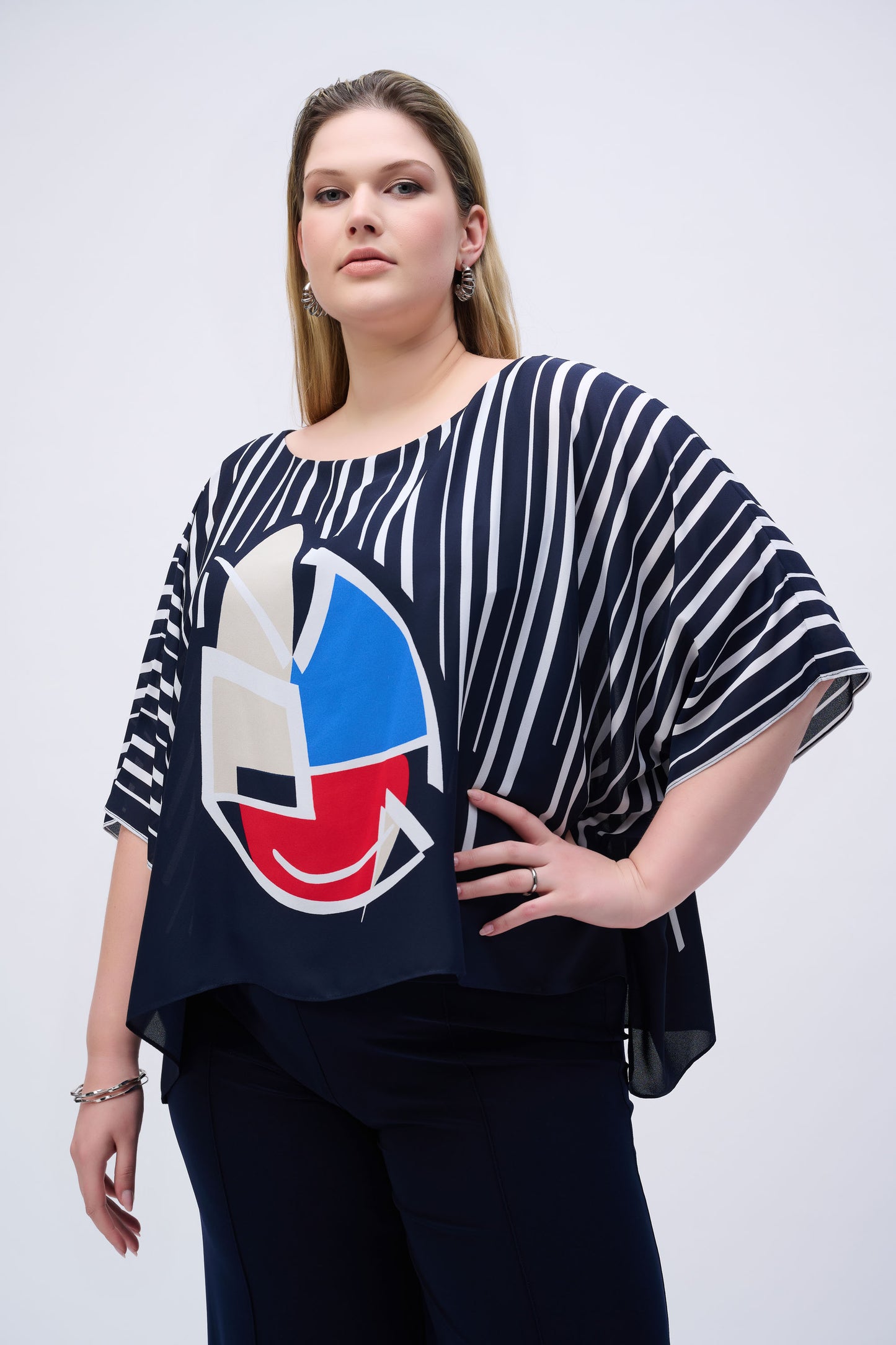 Georgette Abstract Print Poncho Top. Style JR251180