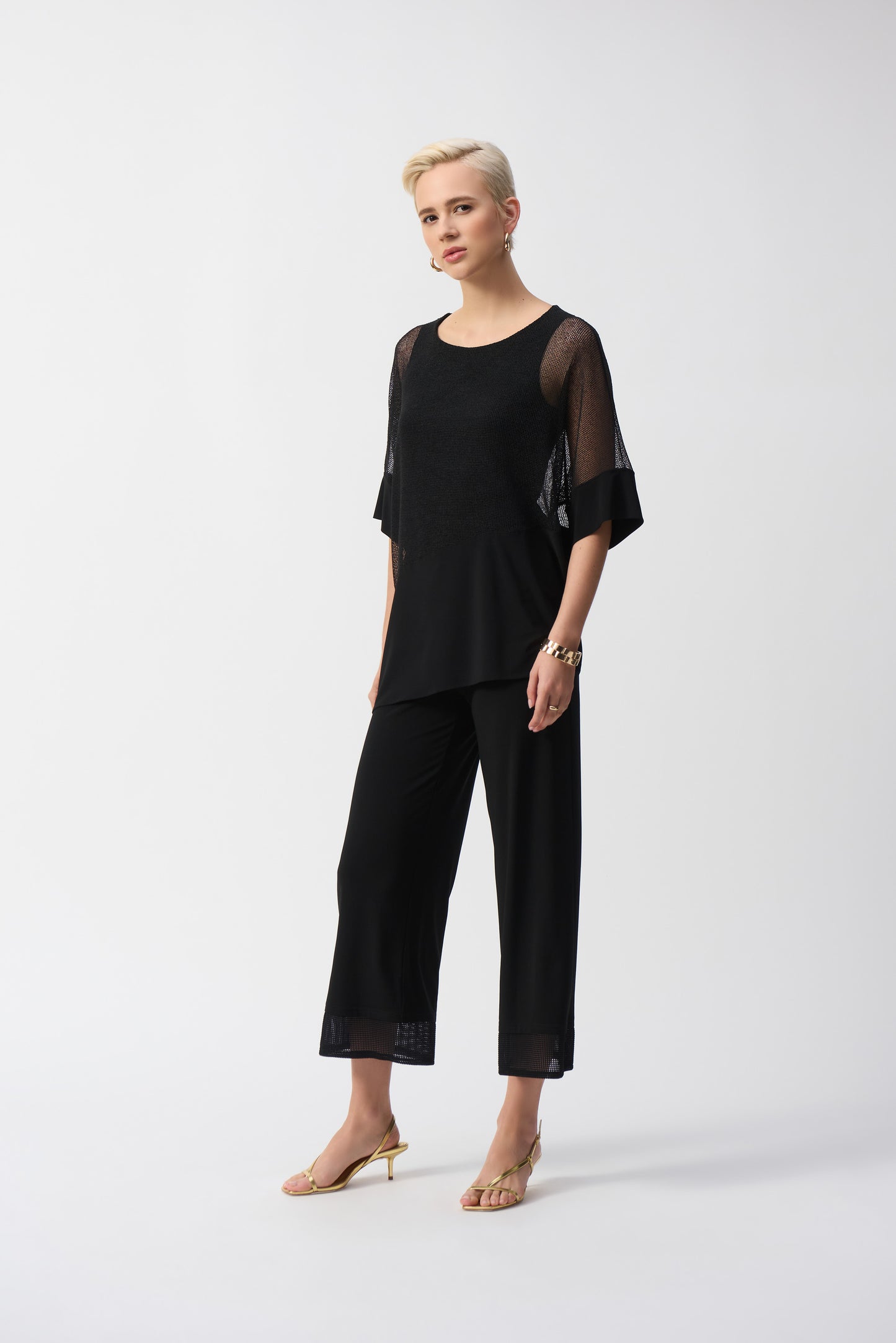 Silky Knit Pants with Mesh Hem Detail. Style JR251187