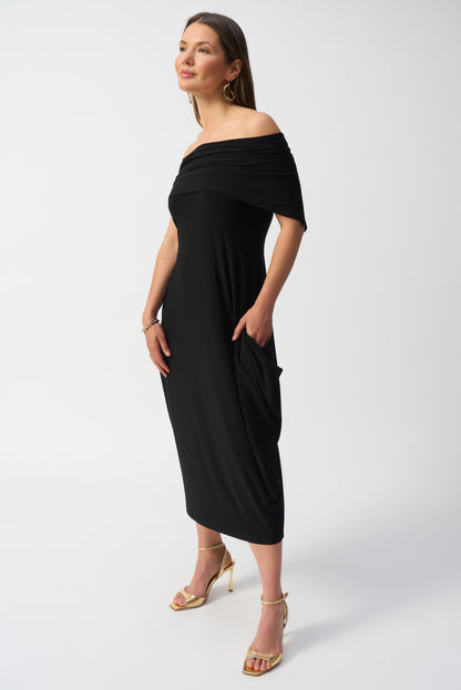 Silky Knit Off the Shoulder Cocoon Dress. Style JR251205