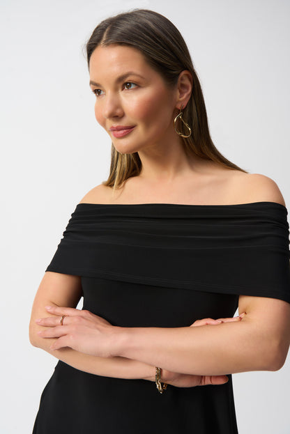 Silky Knit Off the Shoulder Cocoon Dress. Style JR251205