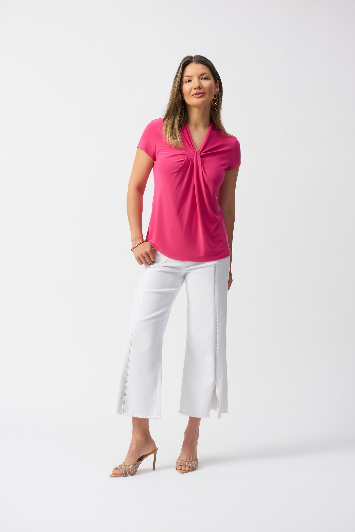 Silky Knit Draped Neckline Top. Style JR251230