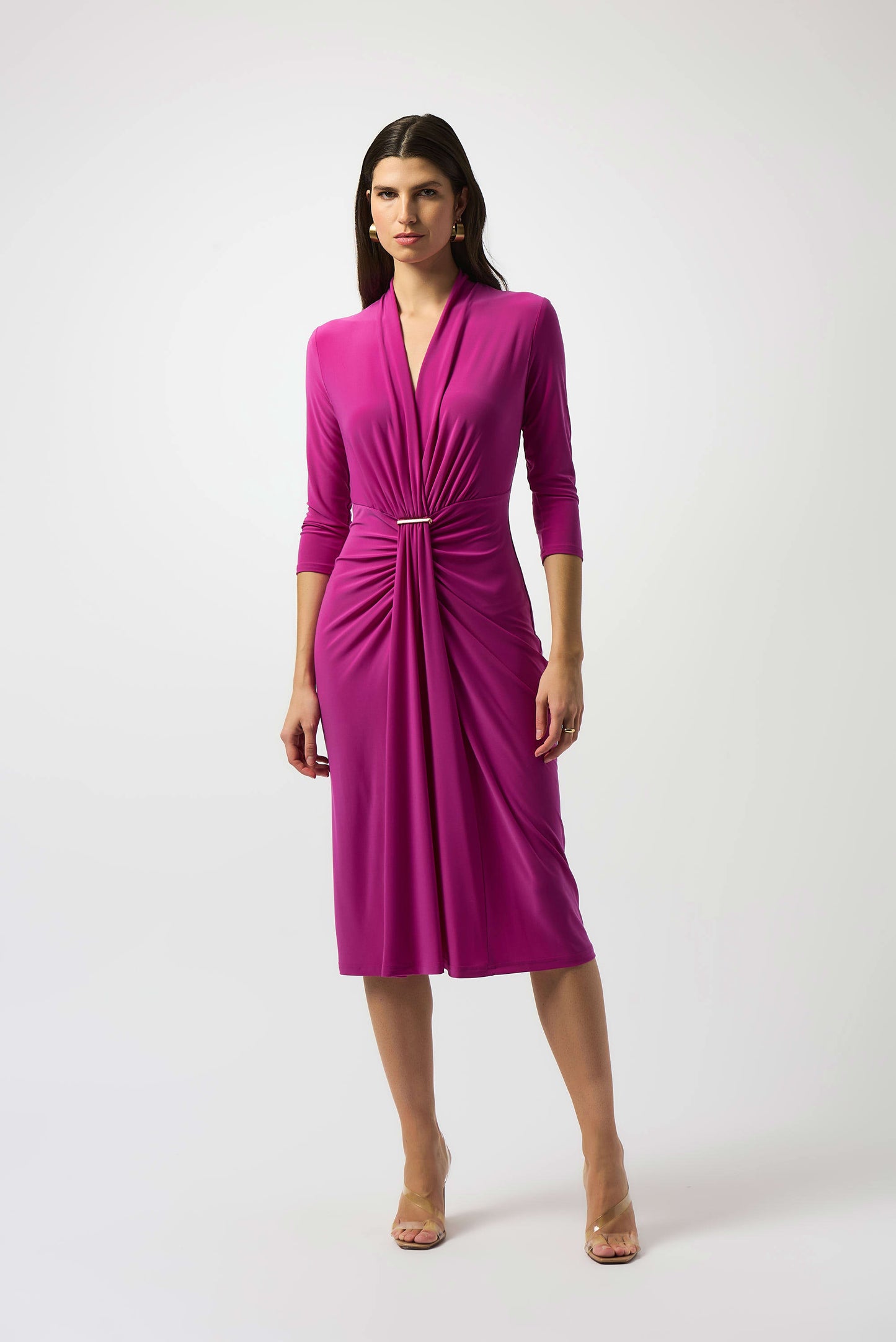 Silky Knit Draped Wrap Dress. Style JR251275