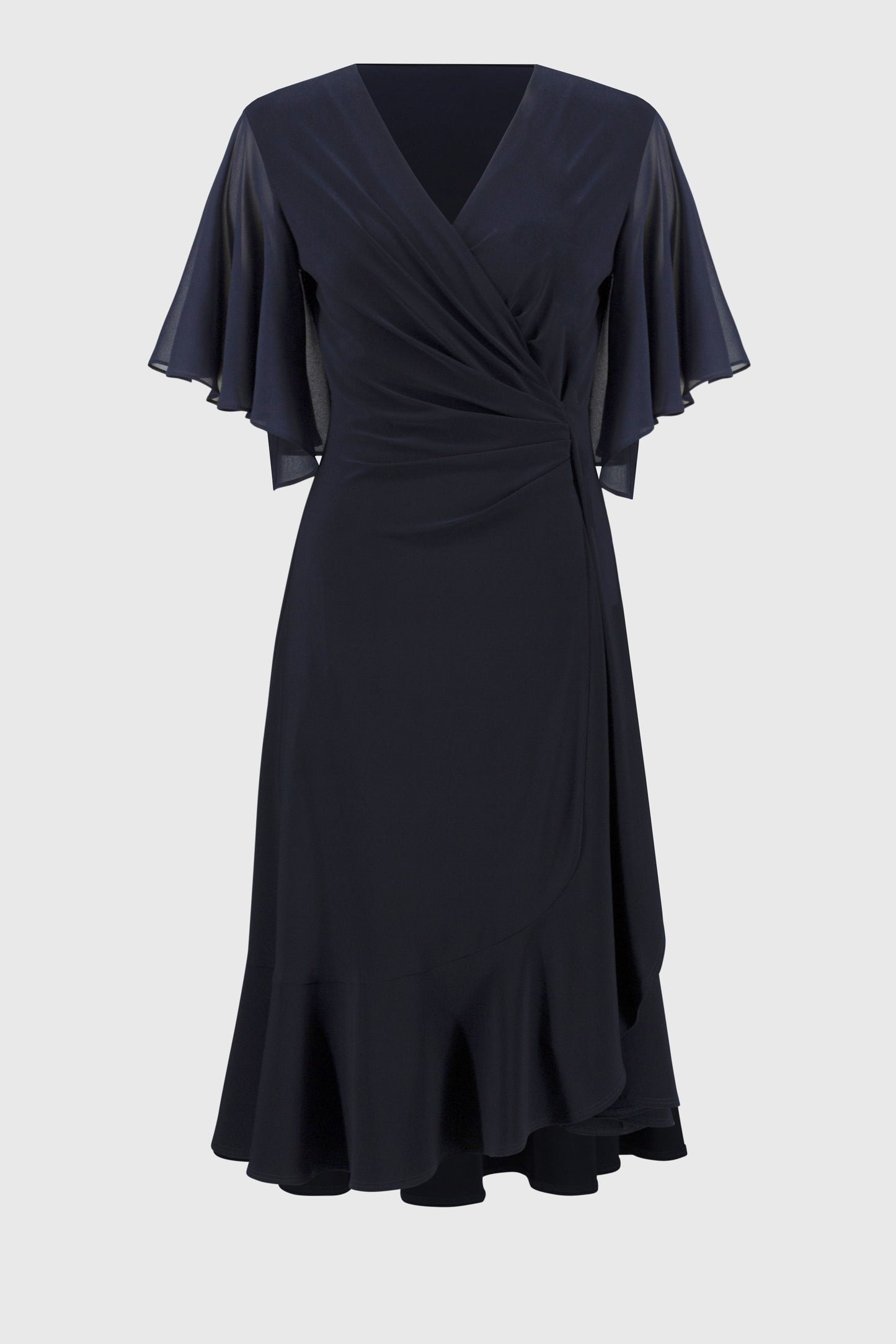 Silky Knit & Chiffon Flowy Wrap Dress. Style JR251706