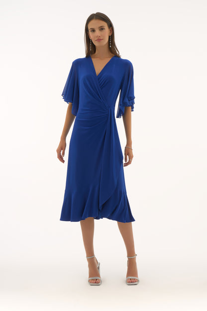 Silky Knit & Chiffon Flowy Wrap Dress. Style JR251706