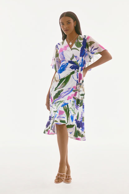 Flutter Sleeve Floral Wrap Dress. Style JR251707