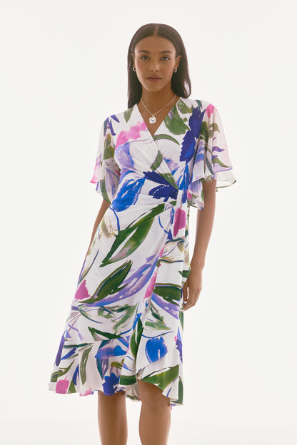 Flutter Sleeve Floral Wrap Dress. Style JR251707