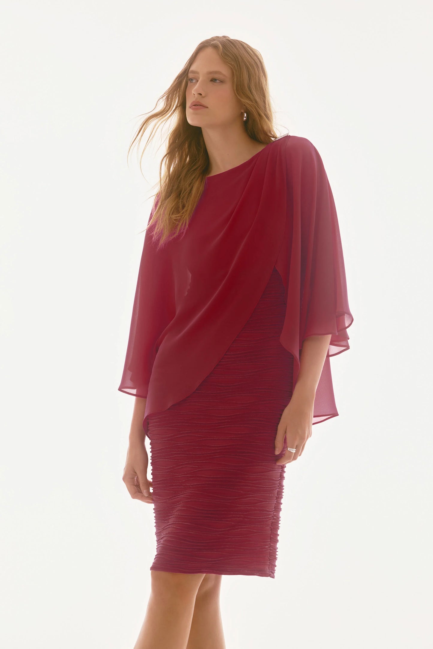 Signature Cascade & Chiffon Sheath Dress. Style JR251720