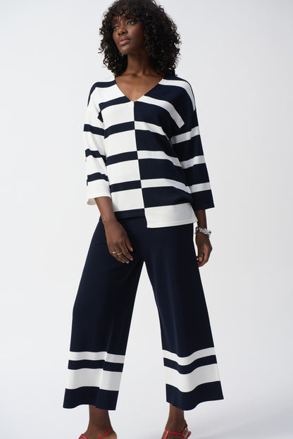 Striped Sweater Knit V-Neck Pullover. Style JR251914