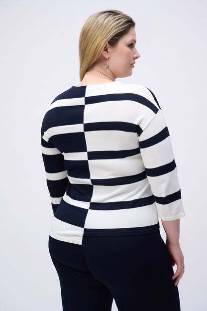 Striped Sweater Knit V-Neck Pullover. Style JR251914