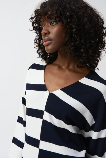 Striped Sweater Knit V-Neck Pullover. Style JR251914