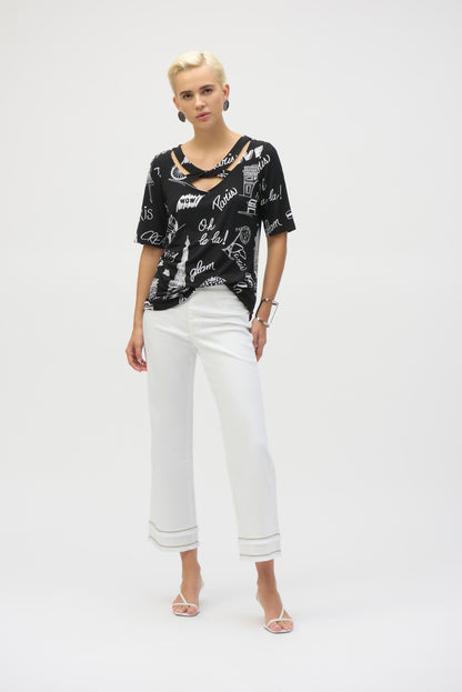 Paris Print Silky Knit Top. Style JR252074
