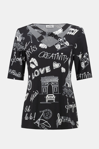 Paris Print Silky Knit Top. Style JR252074