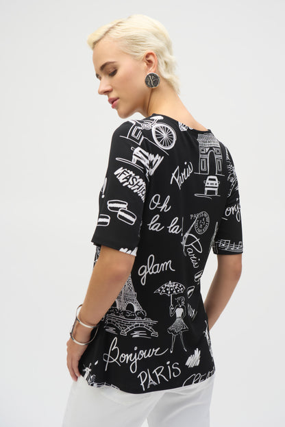 Paris Print Silky Knit Top. Style JR252074