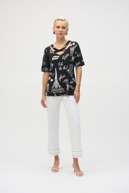 Paris Print Silky Knit Top. Style JR252074