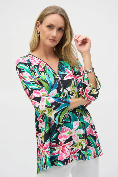 Silky Knit 1/4 Rhinestone Zip Top. Style JR252157