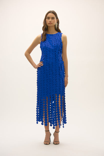 Circle Fringe Scuba Knit Sheath Dress. Style JR252712