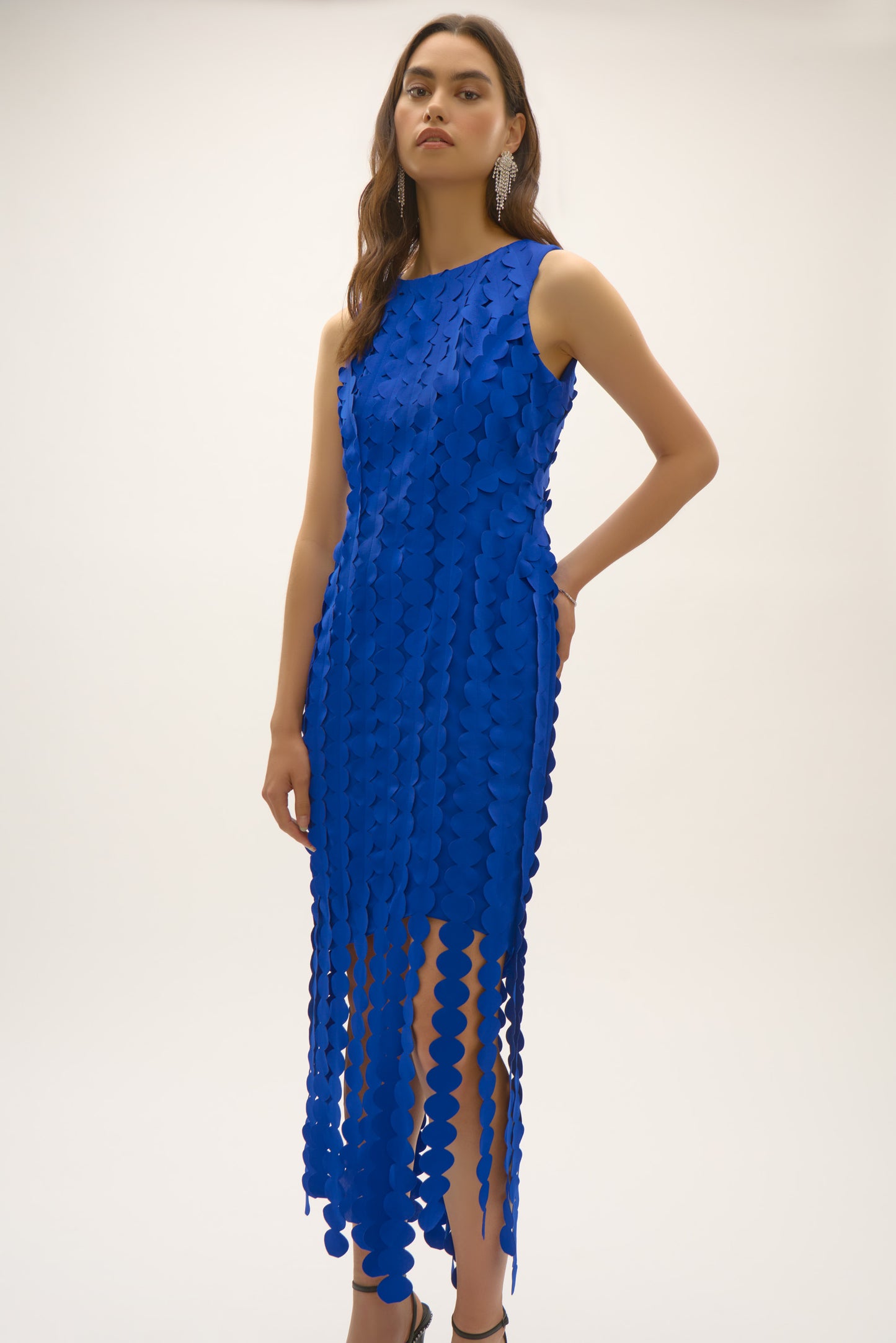 Circle Fringe Scuba Knit Sheath Dress. Style JR252712