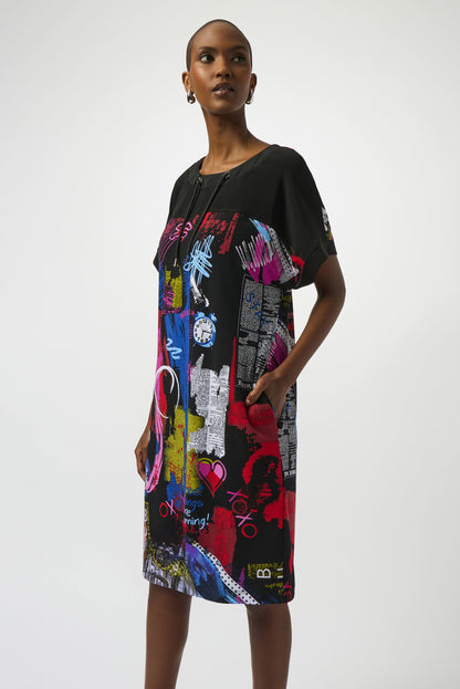 Silky Knit Wording Print Straight Dress. Style JR253032