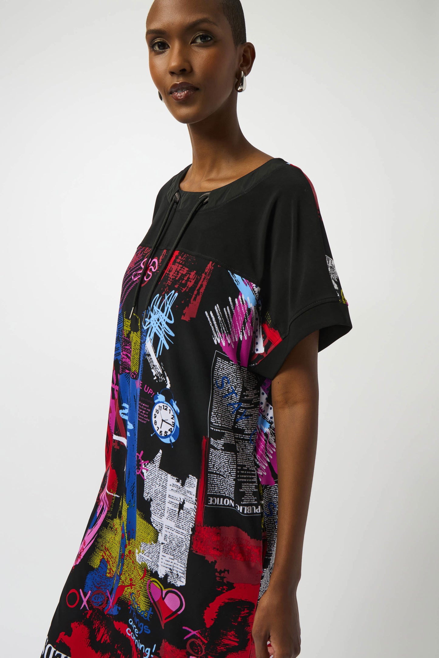 Silky Knit Wording Print Straight Dress. Style JR253032