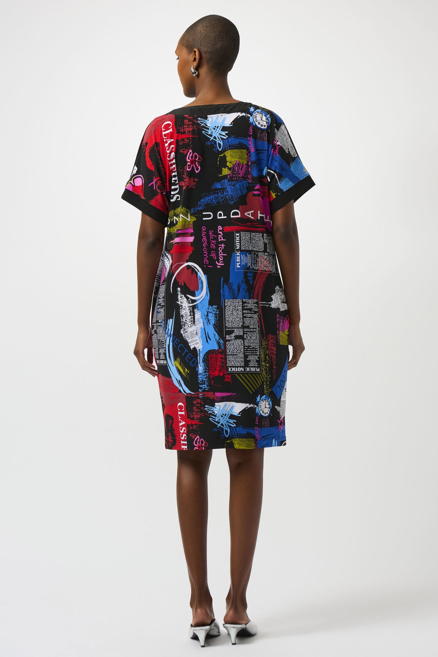 Silky Knit Wording Print Straight Dress. Style JR253032