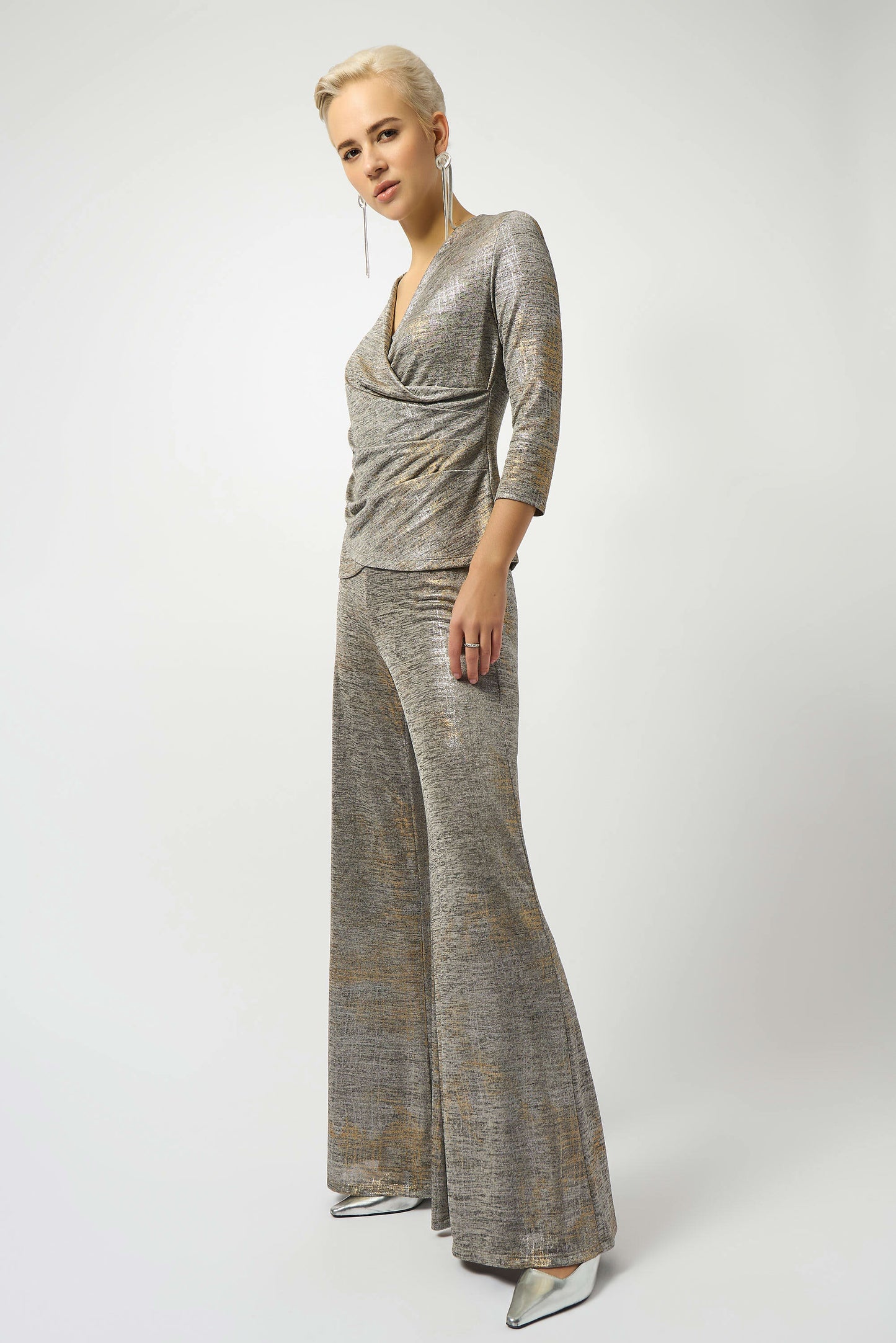 Foiled Mélange Knit Wrap Top. Style JR253087