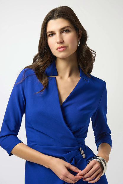 Royal Sapphire Lux Twill Sheath Wrap Dress. Style JR253131