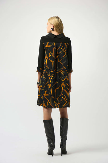 Recycled Woven Abstract Print And Silky Knit Dress. Style JR253186