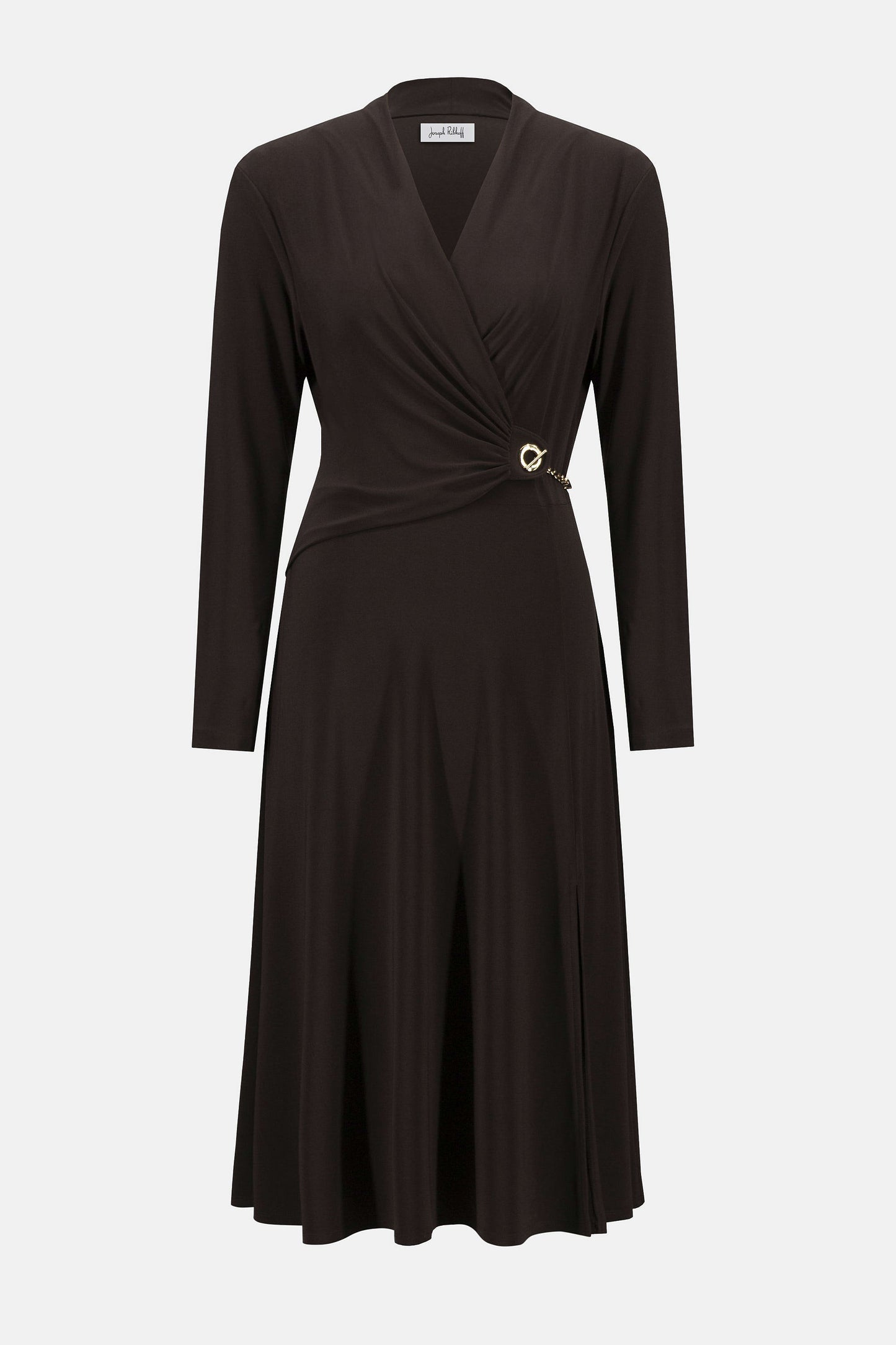 Silky Knit Fit and Flare Wrap Dress. Style JR253235