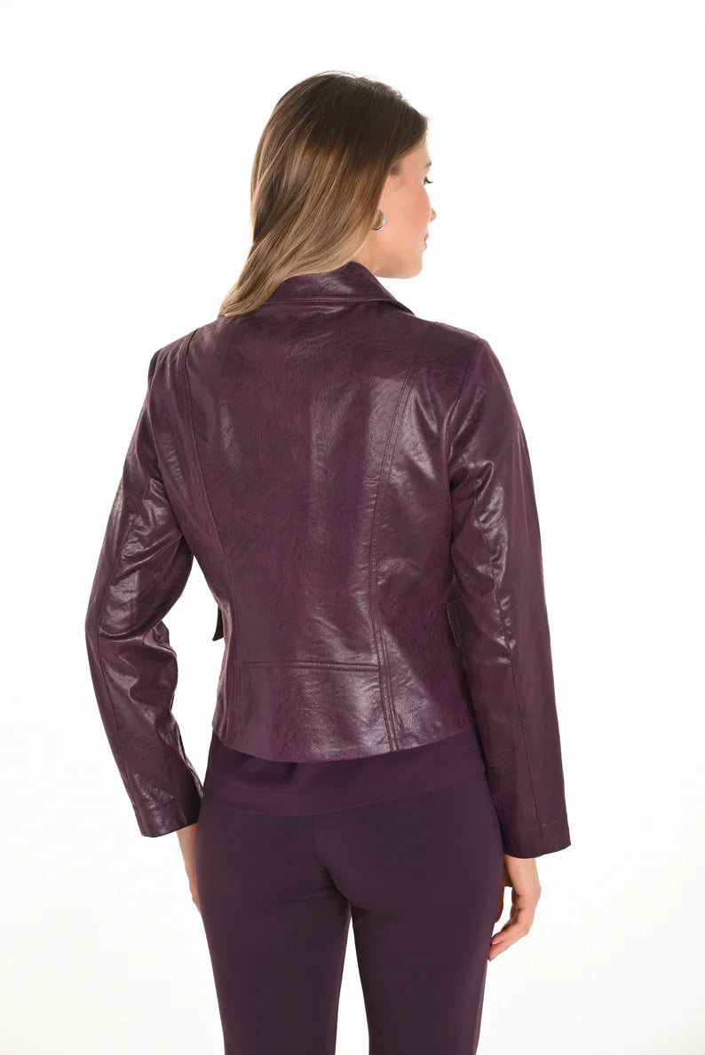 Plum Faux Leather Motorcycle Jacket. Style FL253724