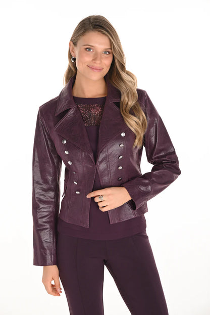 Plum Faux Leather Motorcycle Jacket. Style FL253724