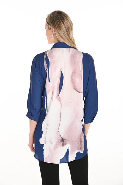 Abstract Face Print & Rhinestone Button-Up Top. Style FL253751