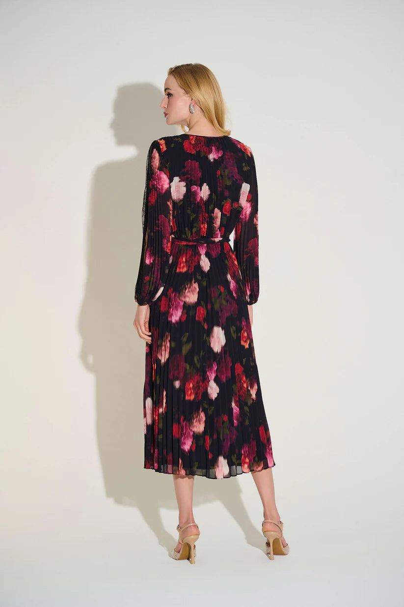 Pleated Chiffon Floral Fit & Flare Dress. Style JR253774