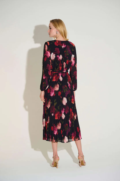 Pleated Chiffon Floral Fit & Flare Dress. Style JR253774