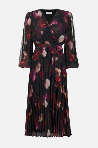 Pleated Chiffon Floral Fit & Flare Dress. Style JR253774