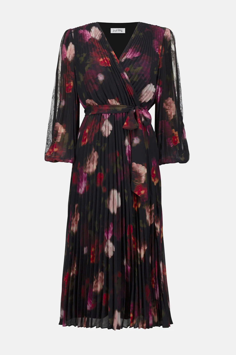 Pleated Chiffon Floral Fit & Flare Dress. Style JR253774